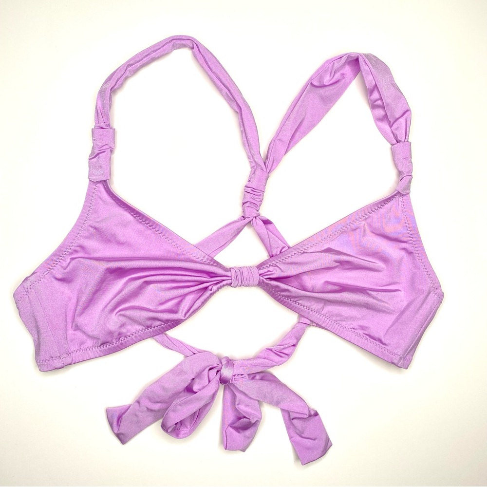 J. Crew Lilac Satin Bikini Top Gathered Tie Back Racerback Adjustable Swim Top